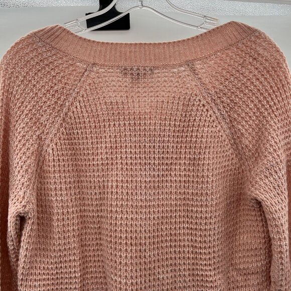 It's Our Time Women's Knit Pullover Sweater Lace Up Neck Long Sleeve Pink Medium - Picture 6 of 9